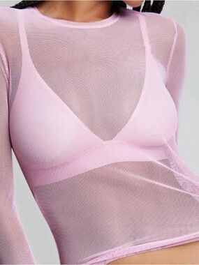 Negative Underwear Sheer Mesh Long Sleeve Top in Light Pink